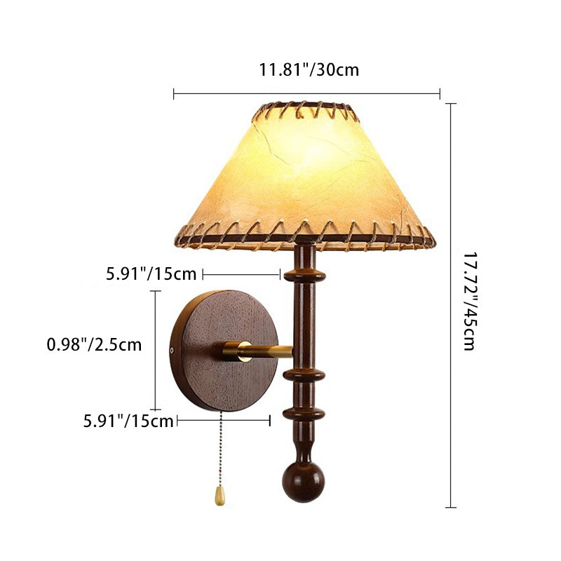 Retro Drum Iron Wood Fabric 1-Light Wall Sconce Lamp