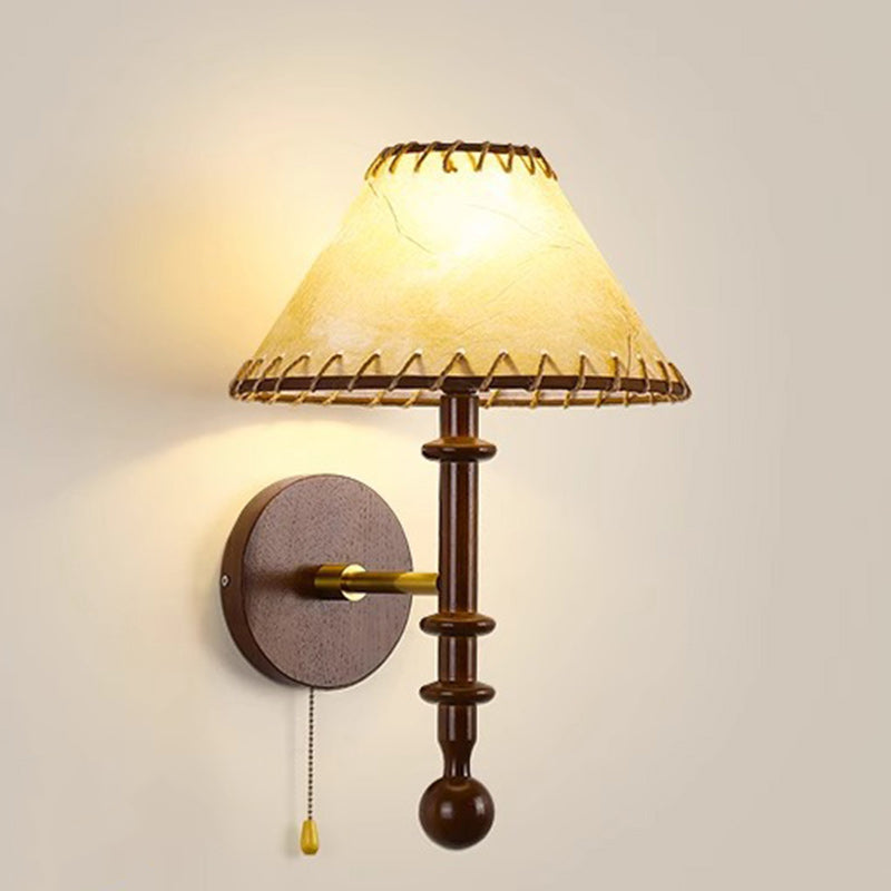Retro Drum Iron Wood Fabric 1-Light Wall Sconce Lamp
