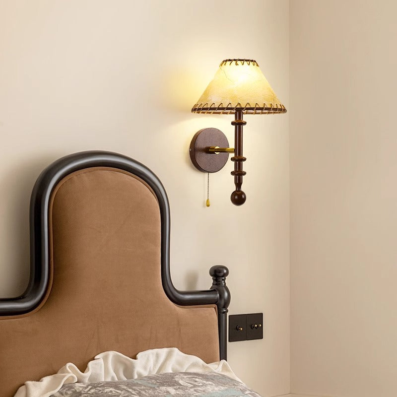 Retro Drum Iron Wood Fabric 1-Light Wall Sconce Lamp