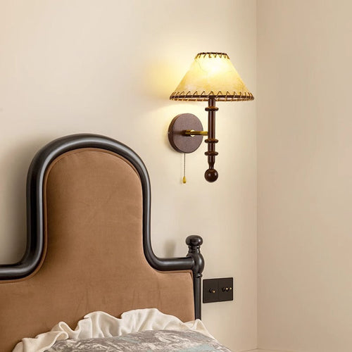 Retro Drum Iron Wood Fabric 1-Light Wall Sconce Lamp