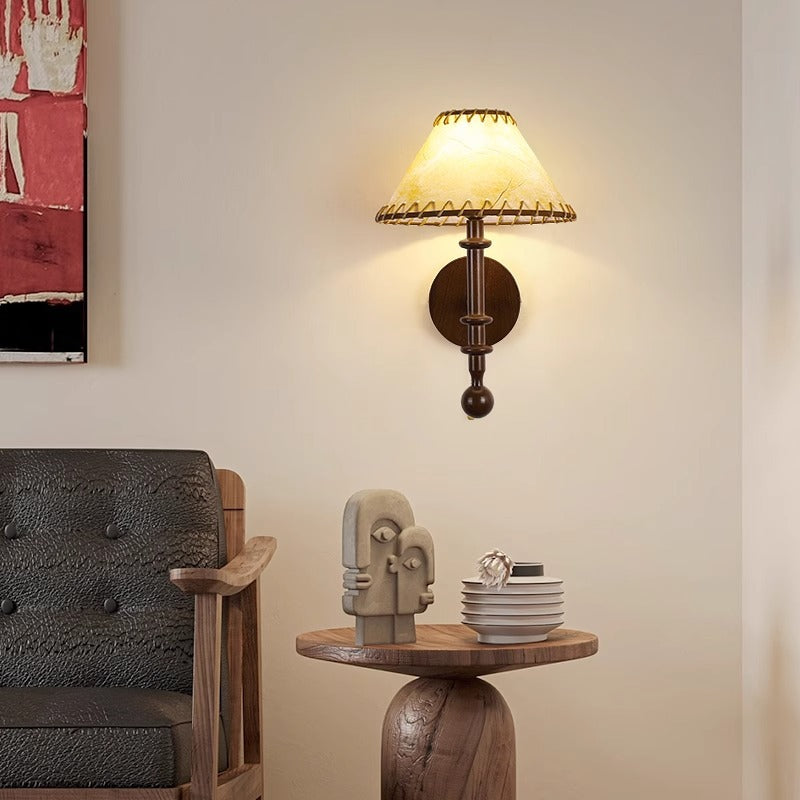 Retro Drum Iron Wood Fabric 1-Light Wall Sconce Lamp