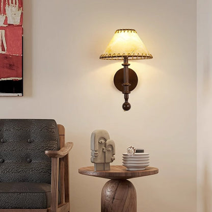 Retro Drum Iron Wood Fabric 1-Light Wall Sconce Lamp