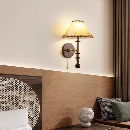 Retro Drum Iron Wood Fabric 1-Light Wall Sconce Lamp