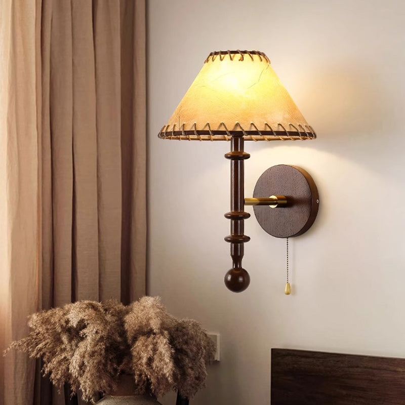Retro Drum Iron Wood Fabric 1-Light Wall Sconce Lamp