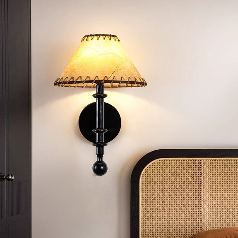 Retro Drum Iron Wood Fabric 1-Light Wall Sconce Lamp