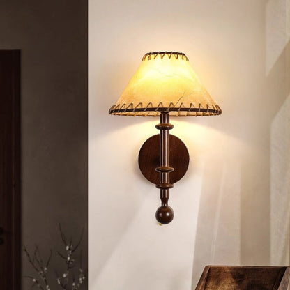 Retro Drum Iron Wood Fabric 1-Light Wall Sconce Lamp