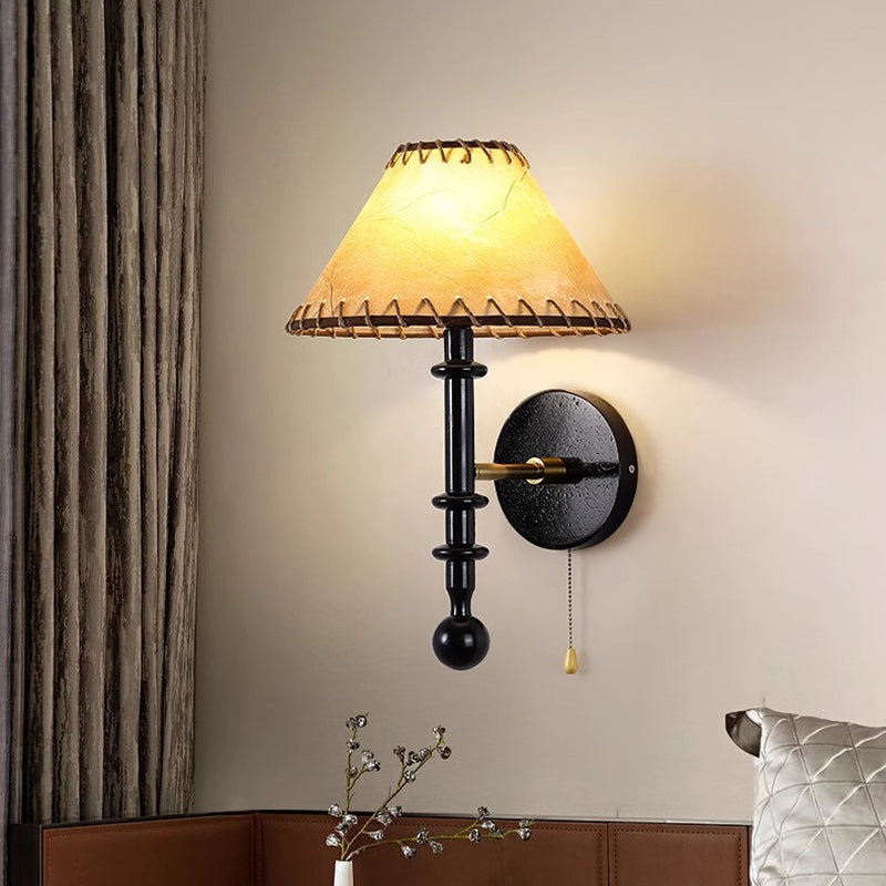 Retro Drum Iron Wood Fabric 1-Light Wall Sconce Lamp