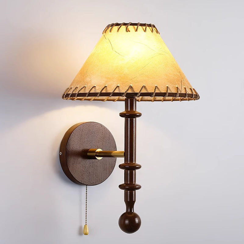 Retro Drum Iron Wood Fabric 1-Light Wall Sconce Lamp