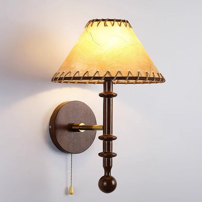Retro Drum Iron Wood Fabric 1-Light Wall Sconce Lamp