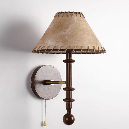 Retro Drum Iron Wood Fabric 1-Light Wall Sconce Lamp