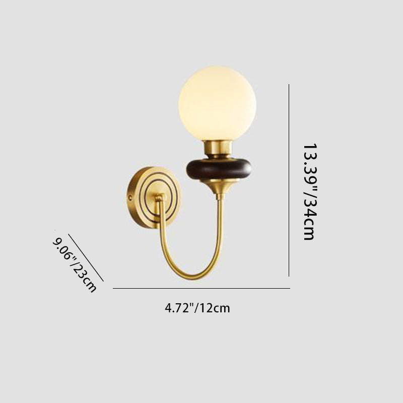 French Globe Copper Wood Glass 1/2-Light Wall Sconce Lamp