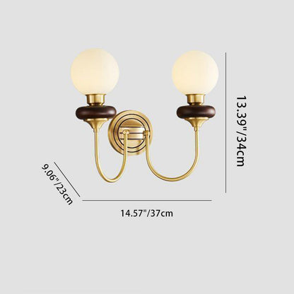 French Globe Copper Wood Glass 1/2-Light Wall Sconce Lamp