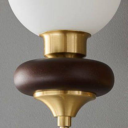 French Globe Copper Wood Glass 1/2-Light Wall Sconce Lamp