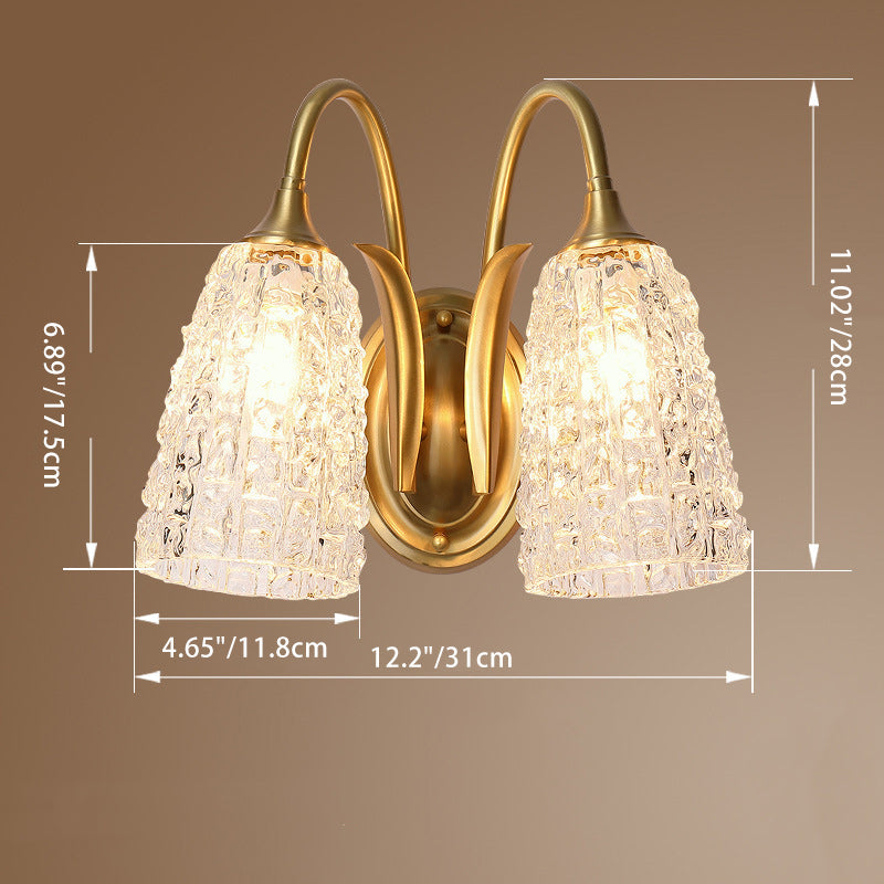 Luxury Column Copper Glass 1/2-Light Wall Sconce Lamp