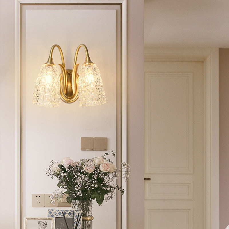 Luxury Column Copper Glass 1/2-Light Wall Sconce Lamp