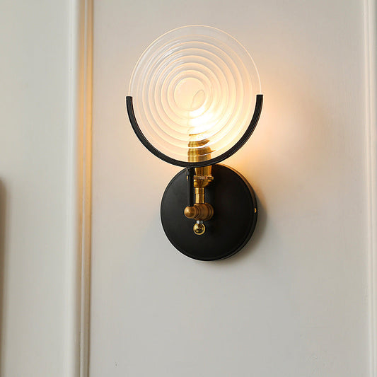French Round Iron Glass 1-Light Wall Sconce Lamp