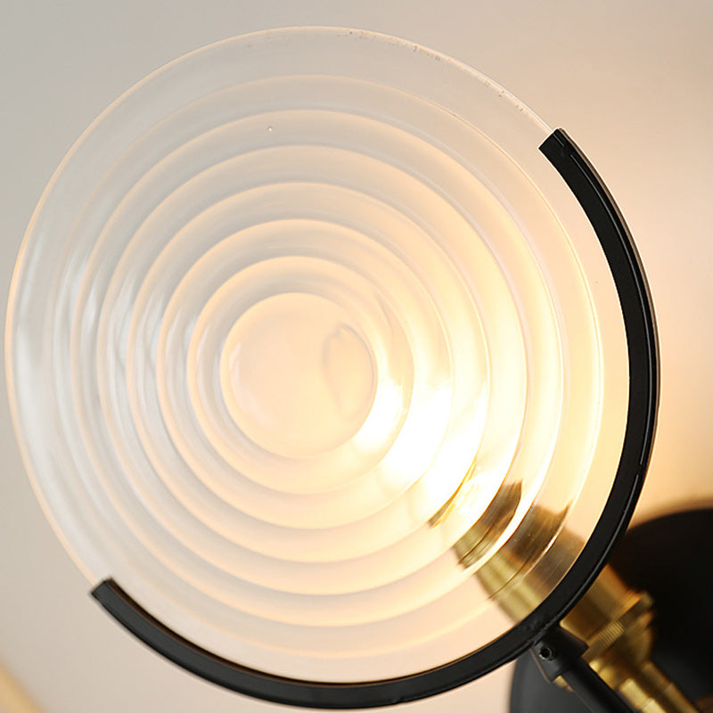 French Round Iron Glass 1-Light Wall Sconce Lamp