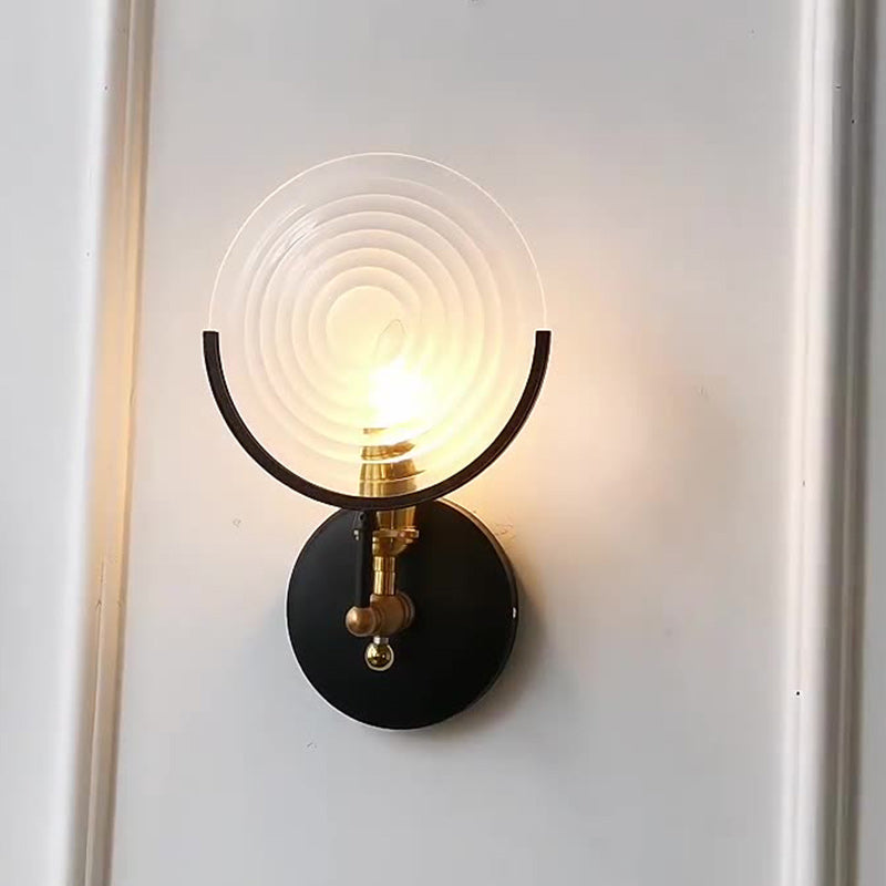 French Round Iron Glass 1-Light Wall Sconce Lamp