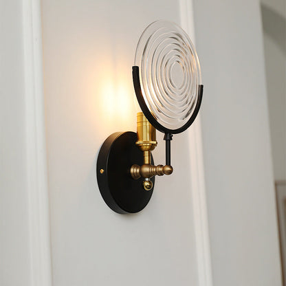 French Round Iron Glass 1-Light Wall Sconce Lamp