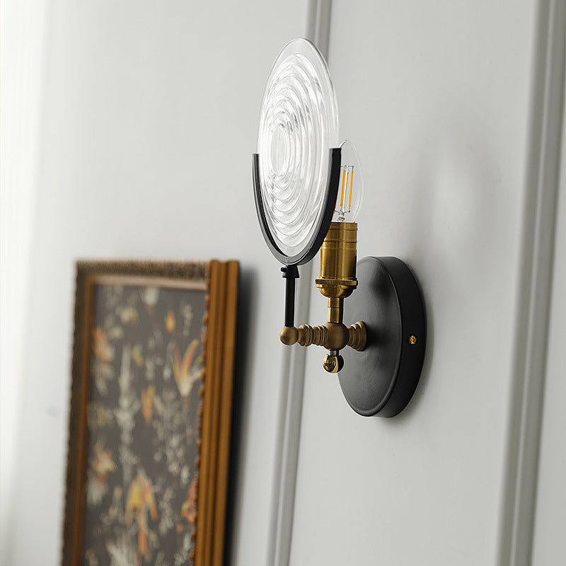 French Round Iron Glass 1-Light Wall Sconce Lamp