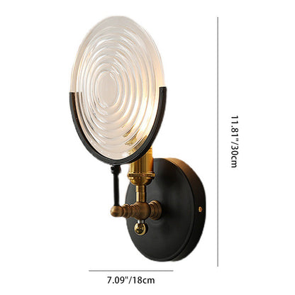 French Round Iron Glass 1-Light Wall Sconce Lamp