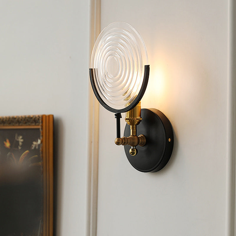 French Round Iron Glass 1-Light Wall Sconce Lamp