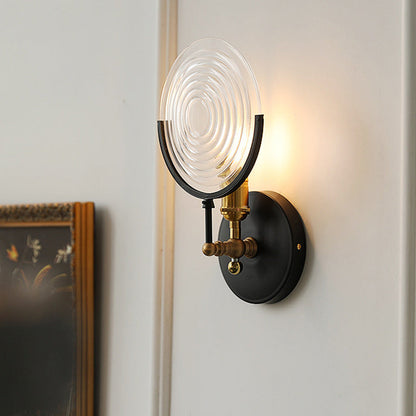 French Round Iron Glass 1-Light Wall Sconce Lamp