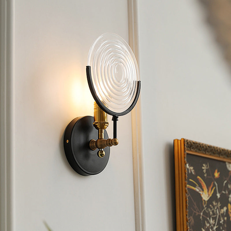 French Round Iron Glass 1-Light Wall Sconce Lamp
