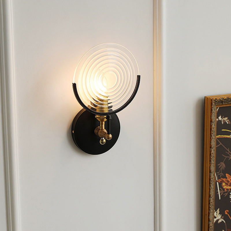 French Round Iron Glass 1-Light Wall Sconce Lamp