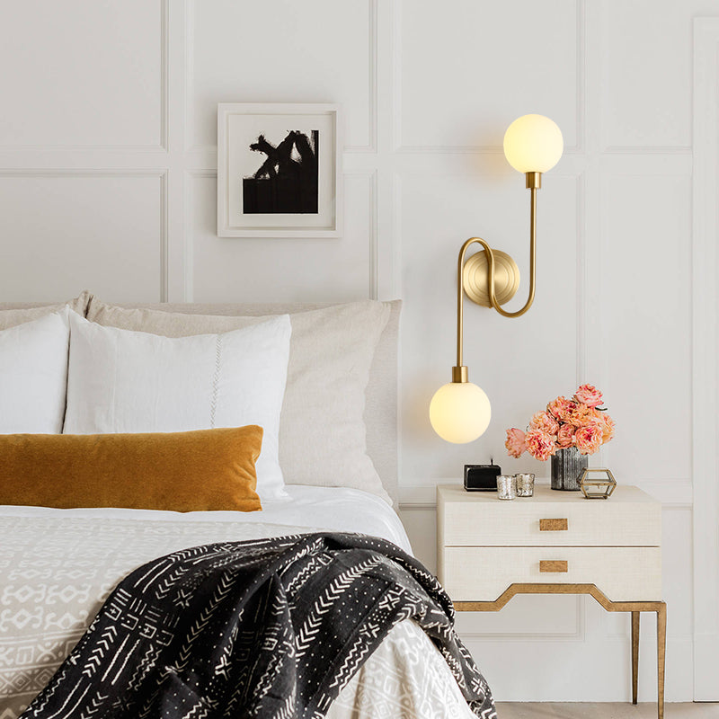 French Globe Iron Glass 2-Light Wall Sconce Lamp