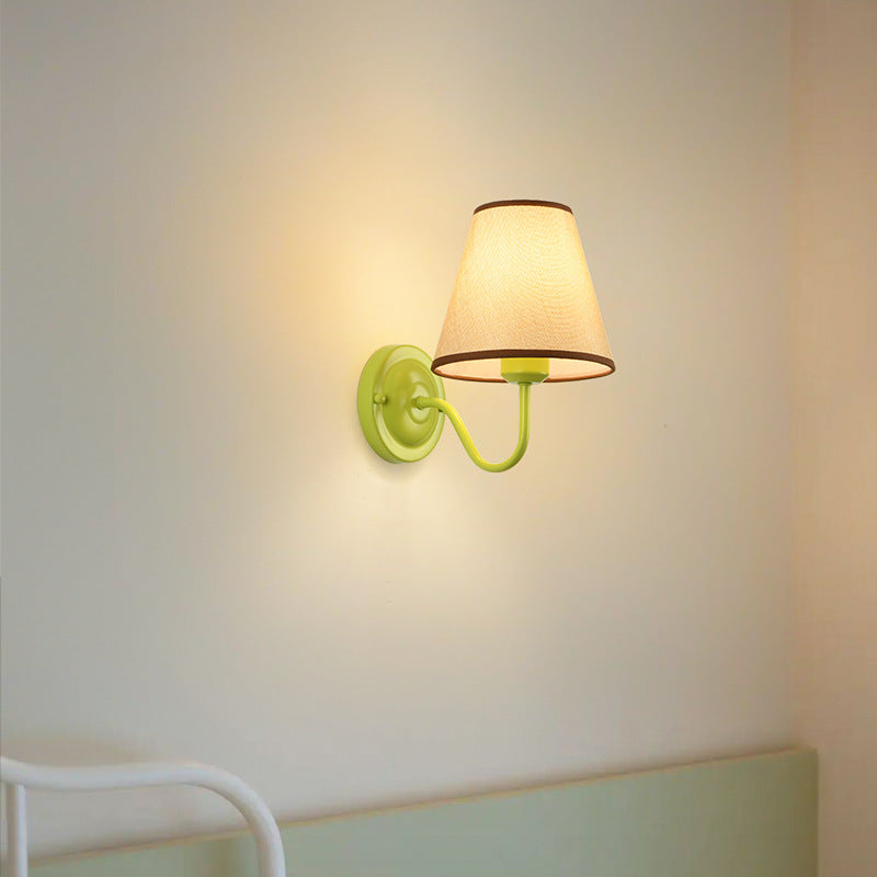 French Drum Iron Fabric Glass 1-Light Wall Sconce Lamp