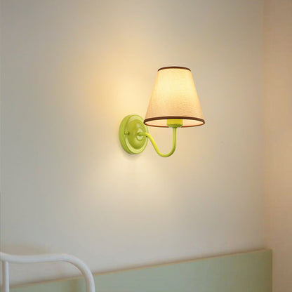 French Drum Iron Fabric Glass 1-Light Wall Sconce Lamp