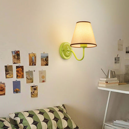 French Drum Iron Fabric Glass 1-Light Wall Sconce Lamp