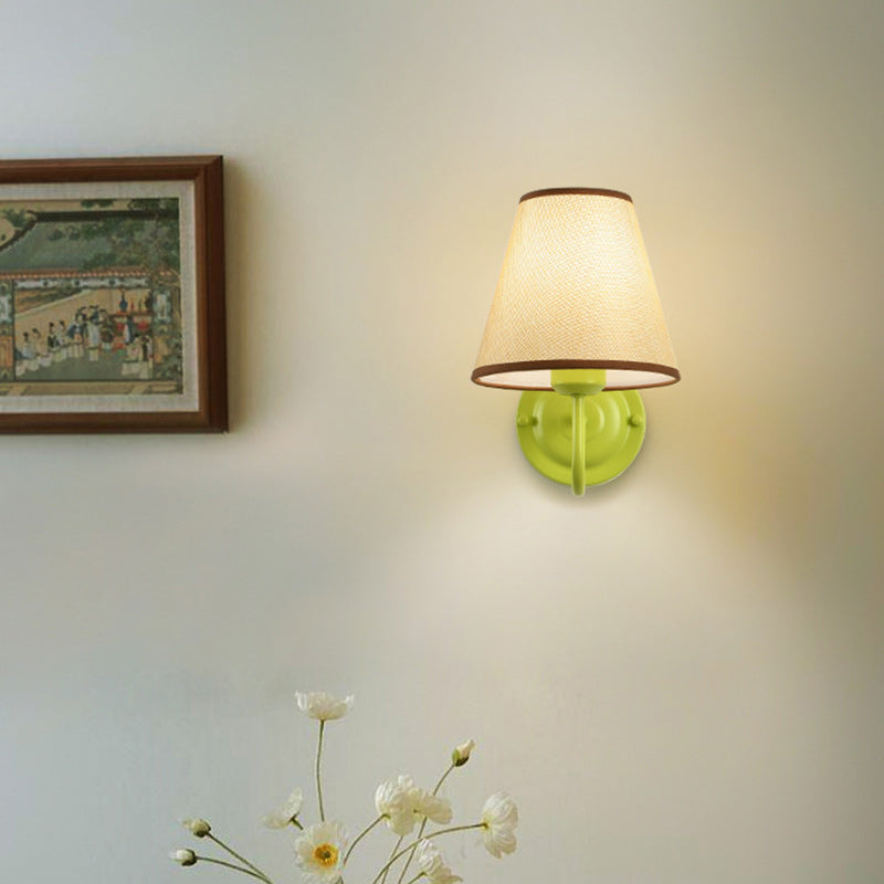 French Drum Iron Fabric Glass 1-Light Wall Sconce Lamp