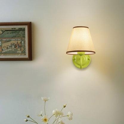 French Drum Iron Fabric Glass 1-Light Wall Sconce Lamp