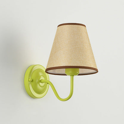 French Drum Iron Fabric Glass 1-Light Wall Sconce Lamp