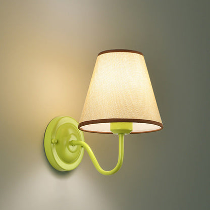 French Drum Iron Fabric Glass 1-Light Wall Sconce Lamp