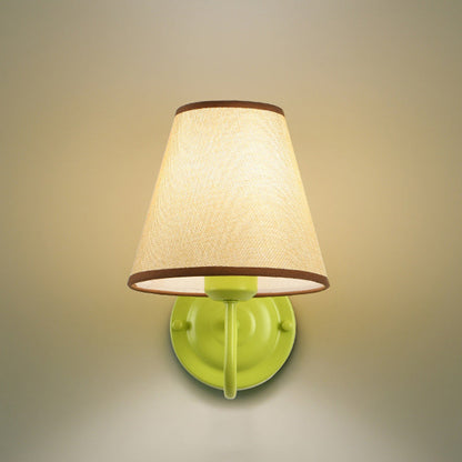 French Drum Iron Fabric Glass 1-Light Wall Sconce Lamp