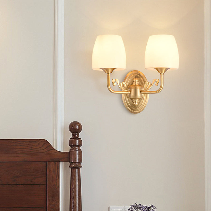 Traditional Drum Copper Glass 1/2-Light Wall Sconce Lamp