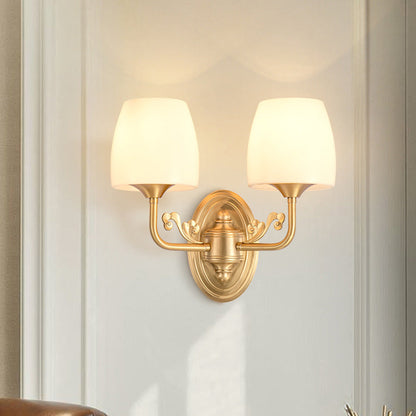 Traditional Drum Copper Glass 1/2-Light Wall Sconce Lamp