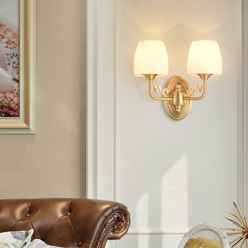 Traditional Drum Copper Glass 1/2-Light Wall Sconce Lamp