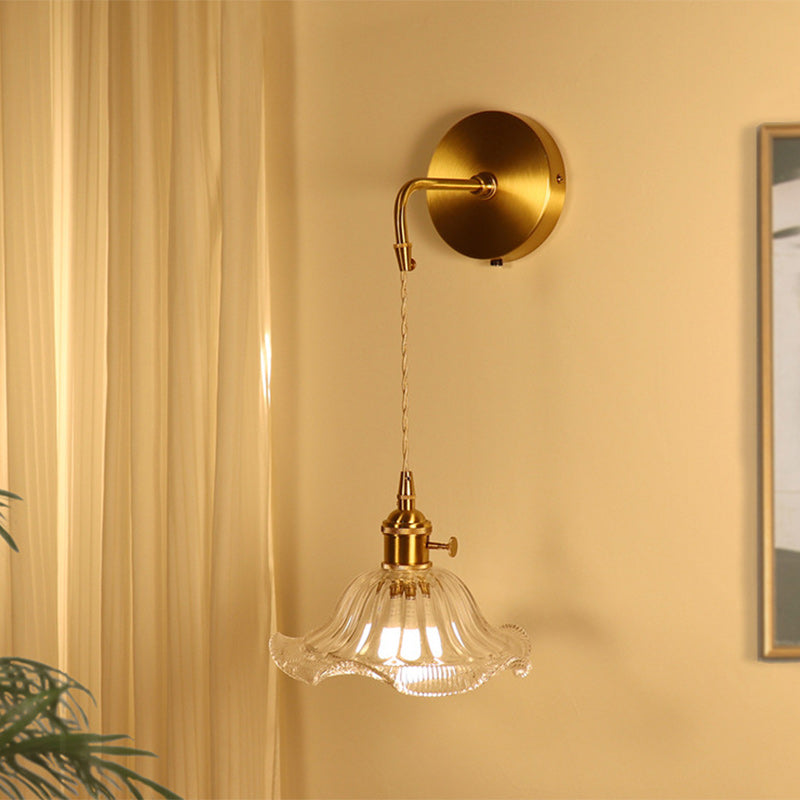 French Flower Copper Glass 1-Light Wall Sconce Lamp