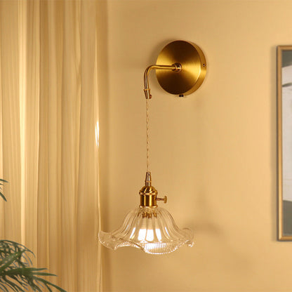 French Flower Copper Glass 1-Light Wall Sconce Lamp