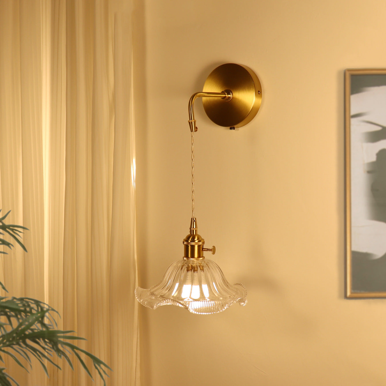 French Flower Copper Glass 1-Light Wall Sconce Lamp