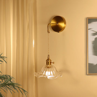 French Flower Copper Glass 1-Light Wall Sconce Lamp
