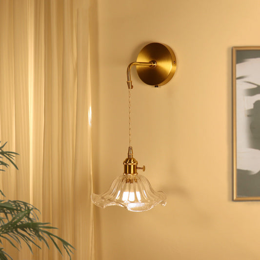French Flower Copper Glass 1-Light Wall Sconce Lamp