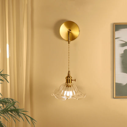 French Flower Copper Glass 1-Light Wall Sconce Lamp