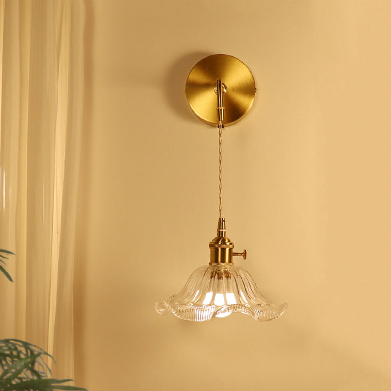 French Flower Copper Glass 1-Light Wall Sconce Lamp