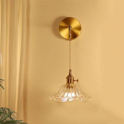 French Flower Copper Glass 1-Light Wall Sconce Lamp