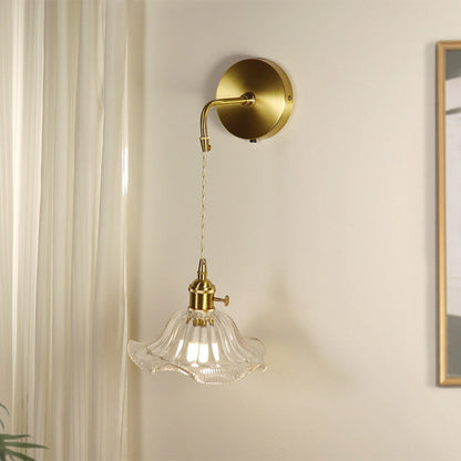 French Flower Copper Glass 1-Light Wall Sconce Lamp